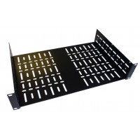 2U 19 inch Rack Shelf 290mm Wider Vented  Black Steel  Flat Pack